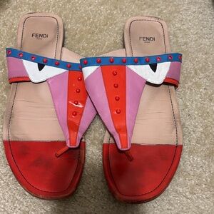 Fendi Red and Pink Sandals with Blue Accents